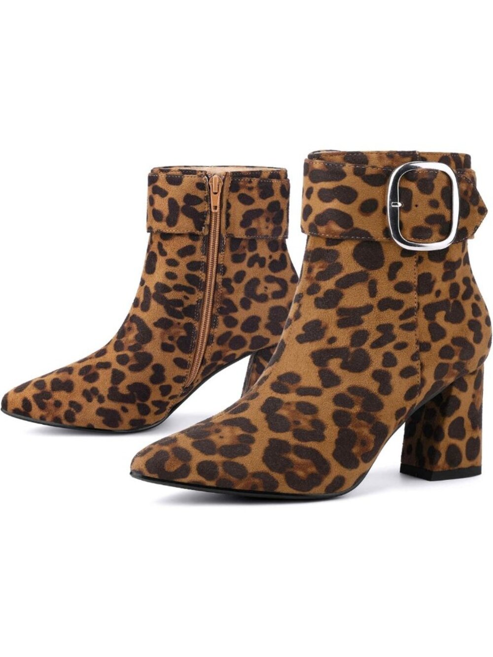 Stylish Chunky Heels Ankle Boots with Square Buckle & Pointed Toe for Women